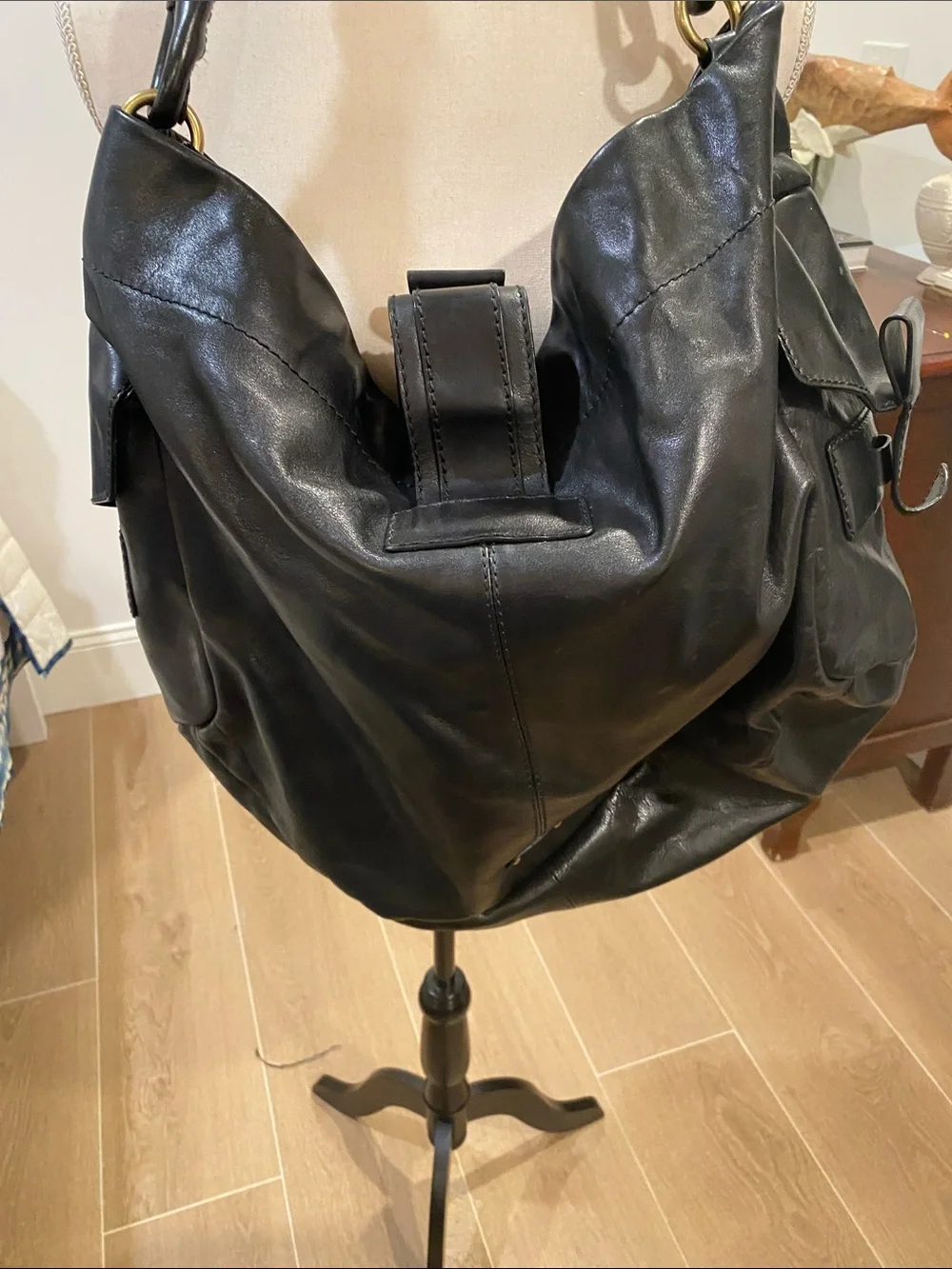 Frye Black Leather Braided-Handle Hobo
